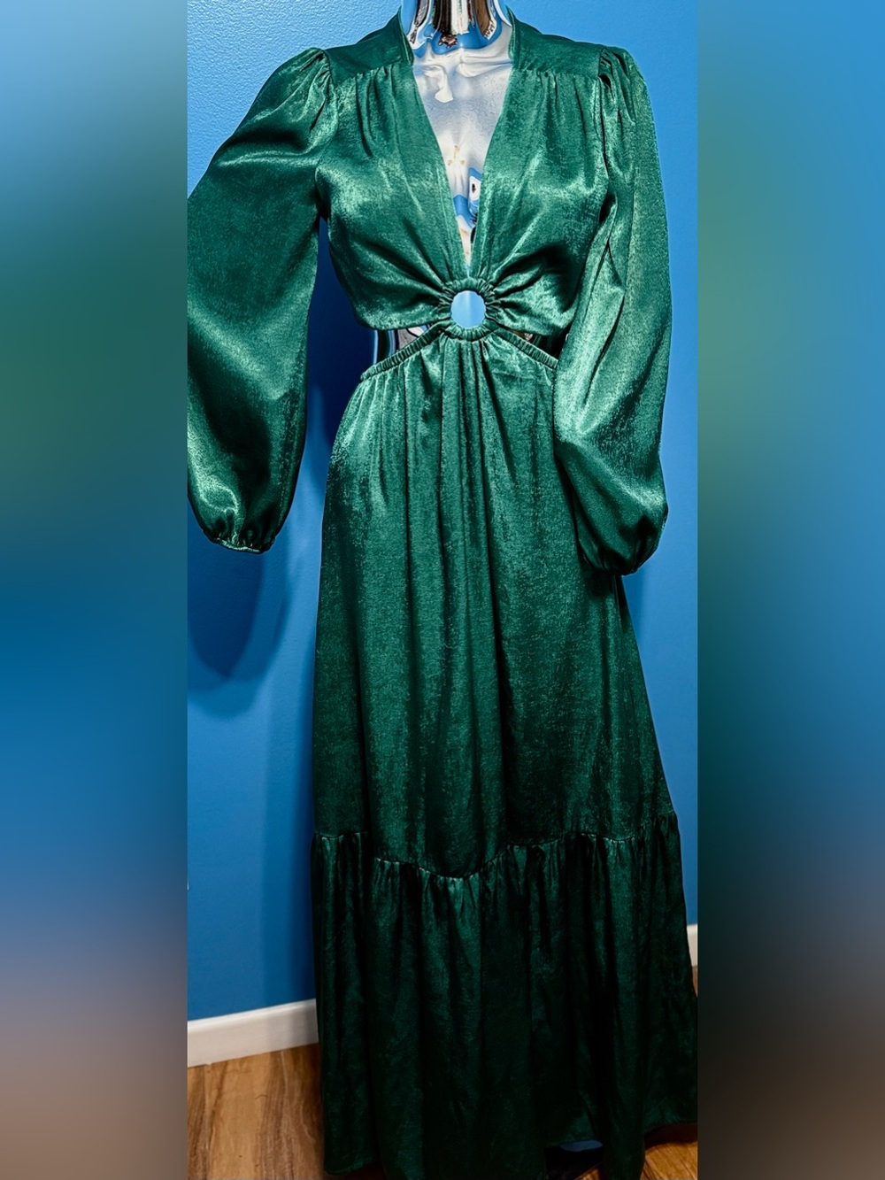 Altar'd State Emerald Green Satin Dress with Ring Cutout S